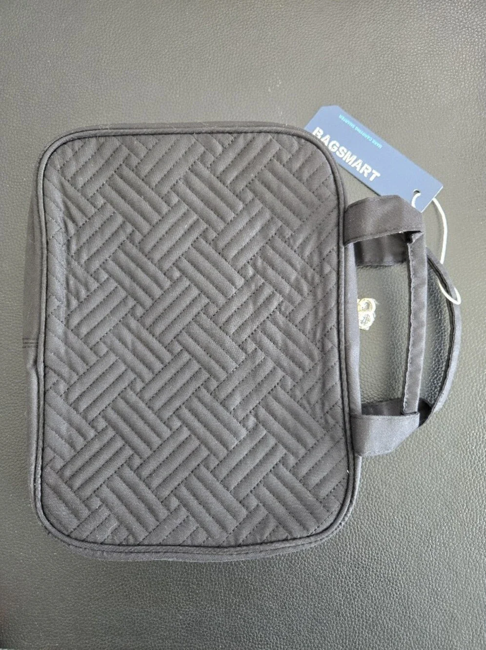 BAGSMART Quilted Black Travel Cosmetic Case with Front Pocket